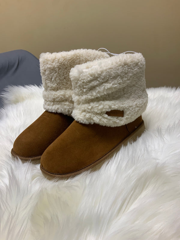 Tan berber cuff ankle boot