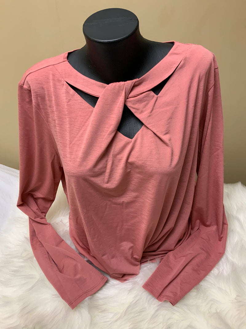 Mauve Cut-Out Neck Long Sleeve