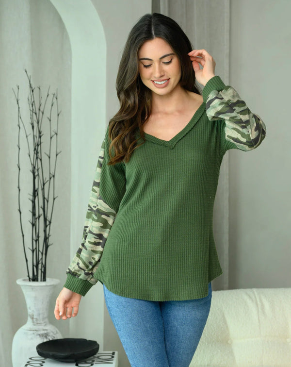 Long Sleeve Camo V-Neck