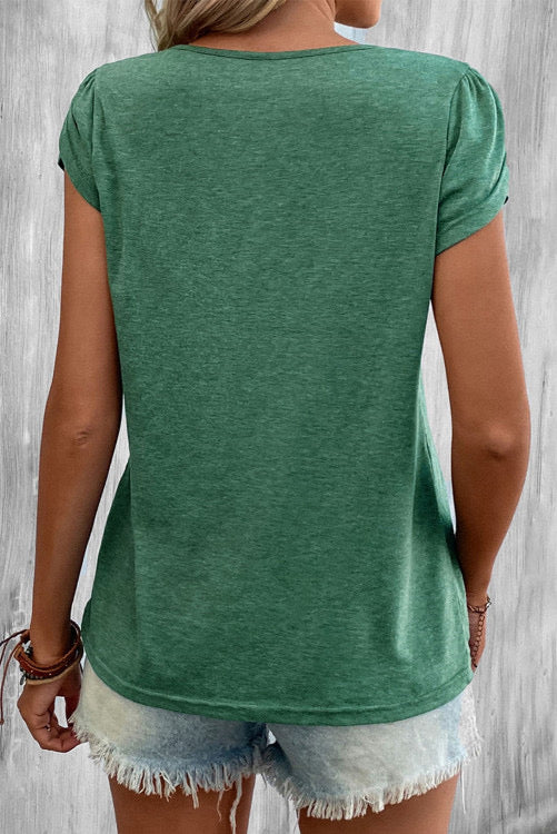 Green Strappy V Neck Short Sleeve Top