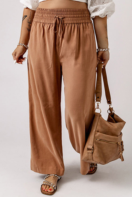 Brown Drawstring Smocked plus pants