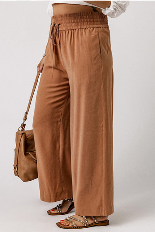 Brown Drawstring Smocked plus pants