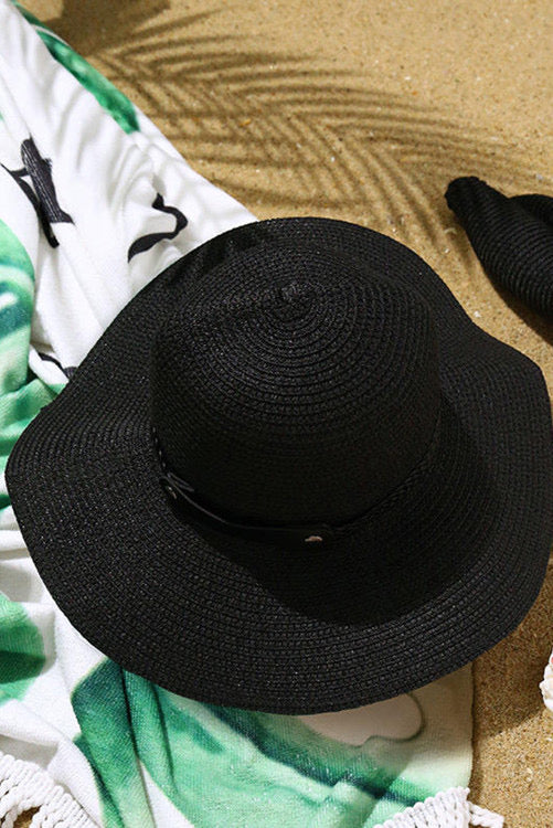 Black Foldable Wide Brim Summer Straw Hat