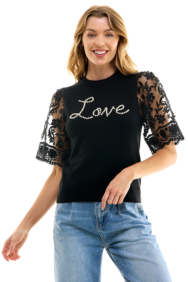 Black Love Contrast Sleeve Sweater