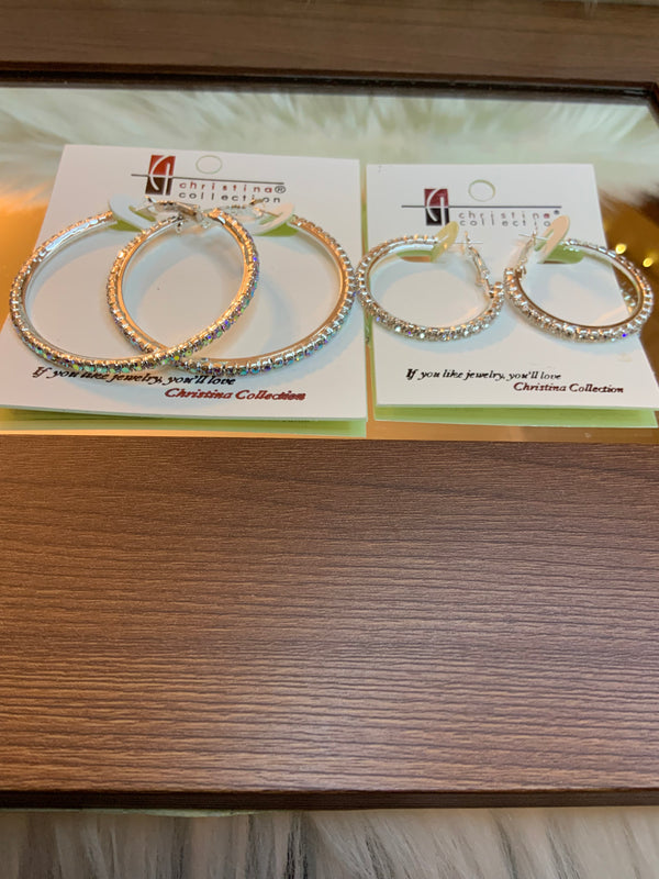 Silver Diamond Hoop Earings