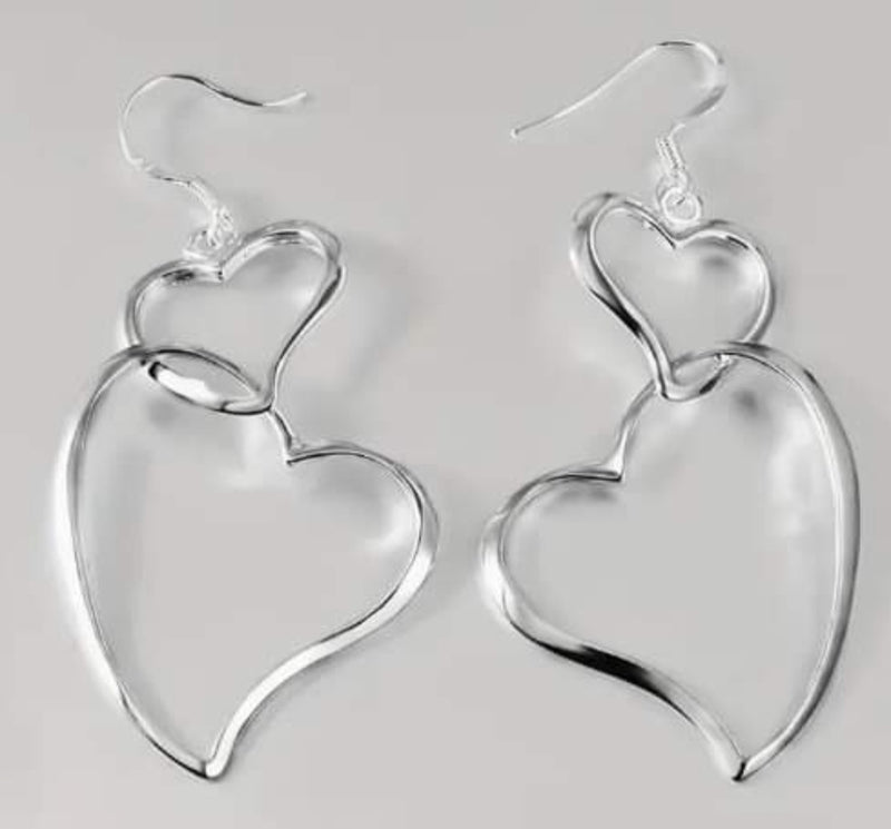 Silver Double Heart Earrings