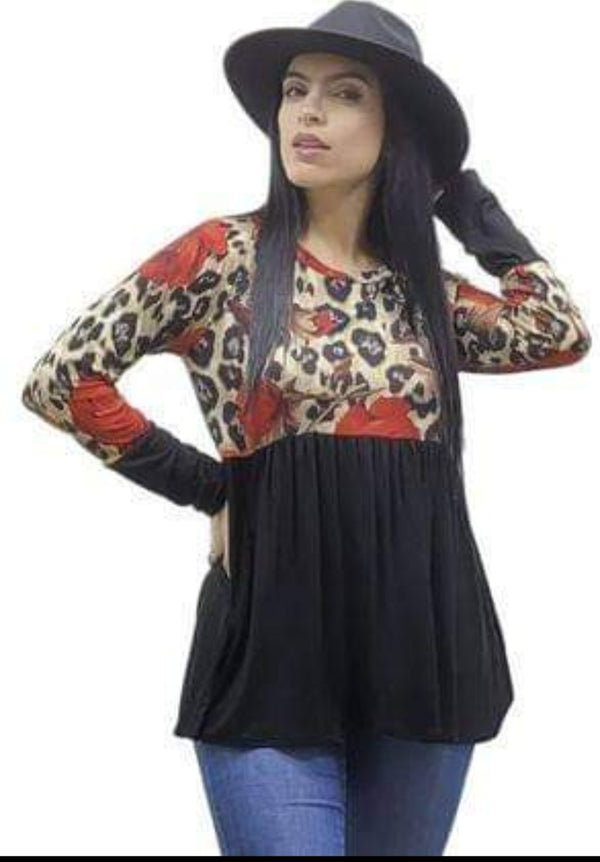 Black, Leopard & Roses Top