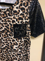 Cheetah with Black Sequence Top