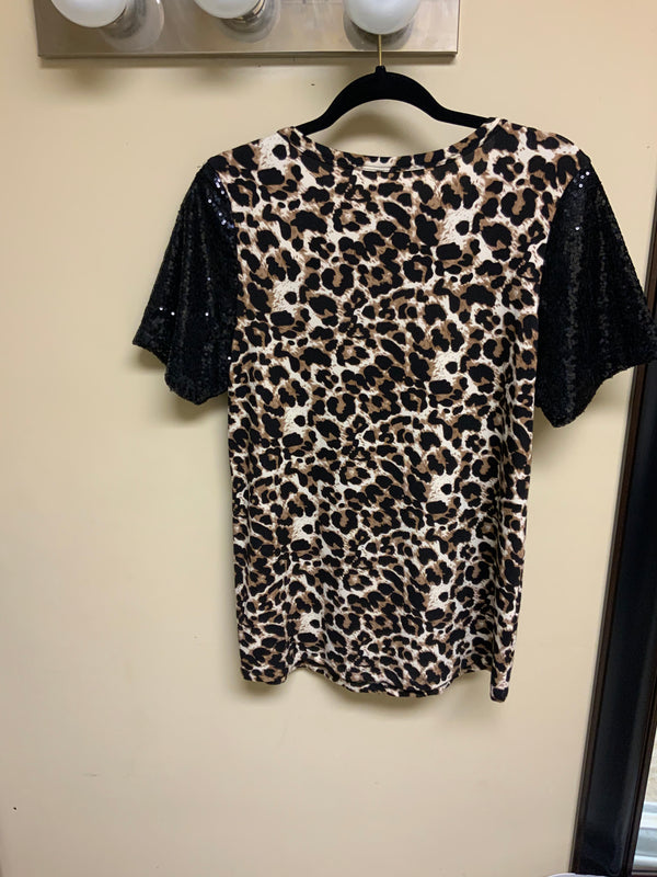 Cheetah with Black Sequence Top