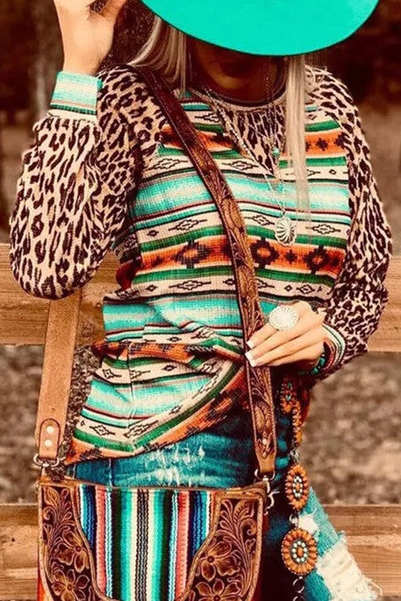 Western Aztec leopard Patchwork Top