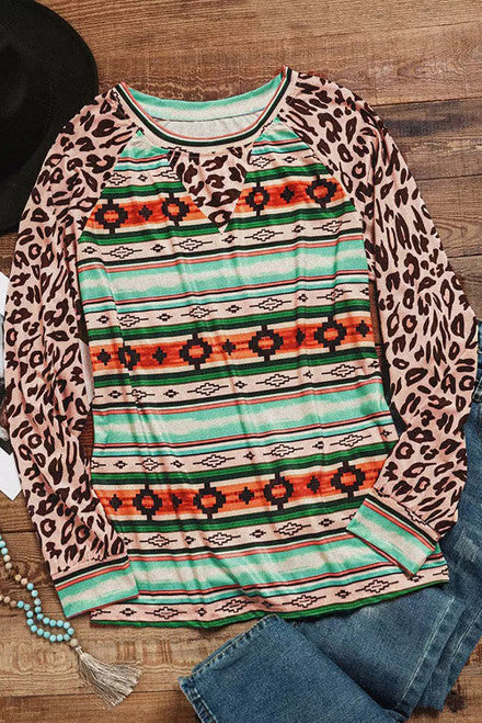 Western Aztec leopard Patchwork Top