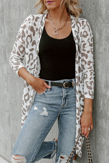 Open Front Leopard Print Cardigan