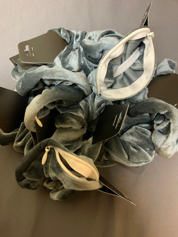 Gray Velvet Zipper Scrunchies