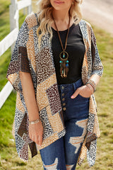 Brown Leopard Color Block Kimono