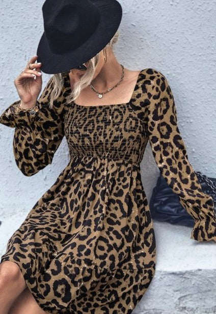 Long Sleeve Leopard Print Dress