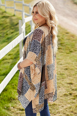 Brown Leopard Color Block Kimono