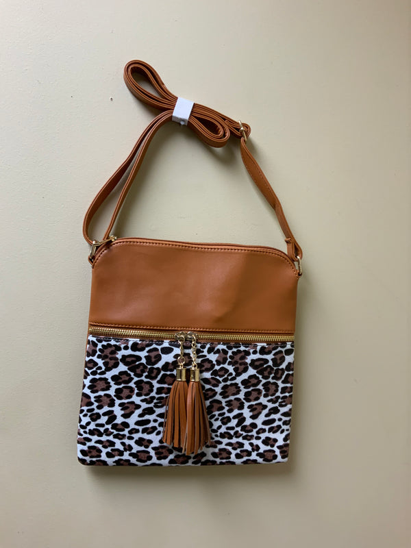 Leopard Crossbody Bag with Tassle - Brown