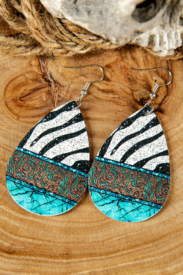 BlueZebra Pattern Print Color Block Drop Earrings